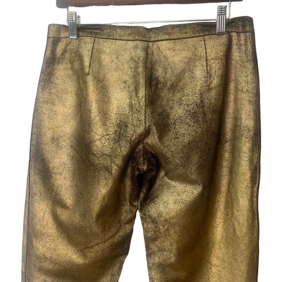 BCBGMaxazaria Gold Bronze Zip Front Genuine Leather Straight Leg Pants - Picture 11 of 14